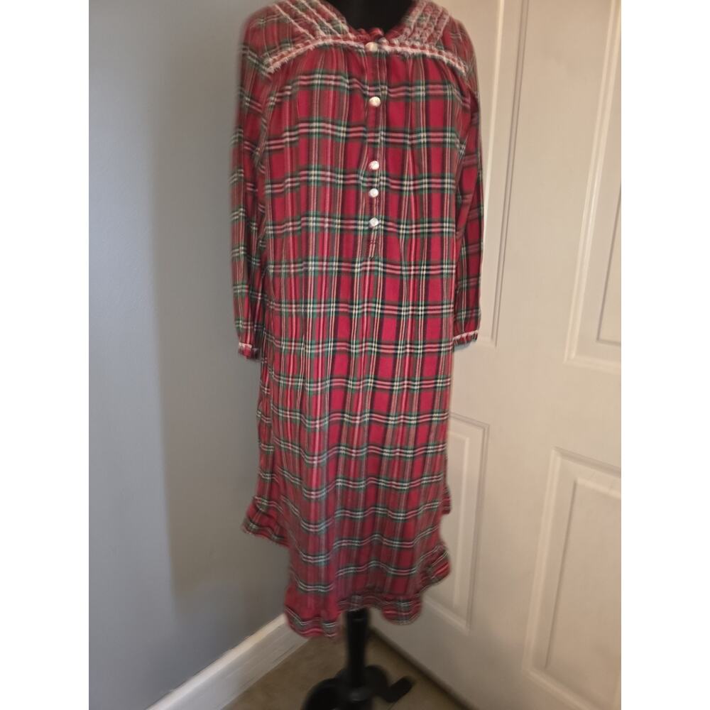 Vintage Covington Plaid Flannel Lace Nightgown Red Cozy Prairie Modest Holiday M